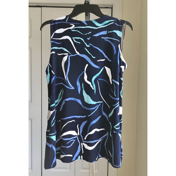 ALFANI BLOUSES TOP TUNIC SIZE SMALL SLEEVELES V-NECK BLUE PRINTED - Picture 4 of 13